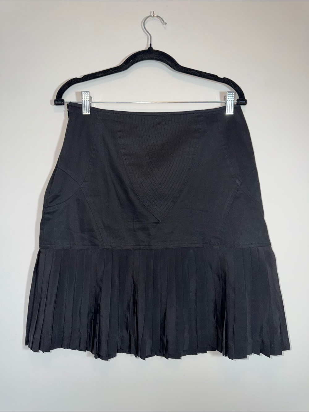 Black Cotton Skirt with Satin Pleats